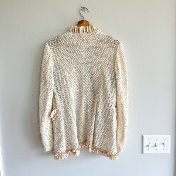 Vintage Ryu Ruffle Lace Bead Hook Closure Jacket Cream L - Picture 2 of 9